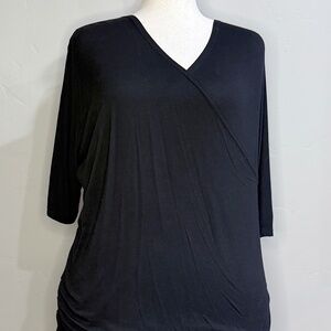 In'Voland Plus Size Black Draped V-Neck Top Elbow Sleeves – Size 18W